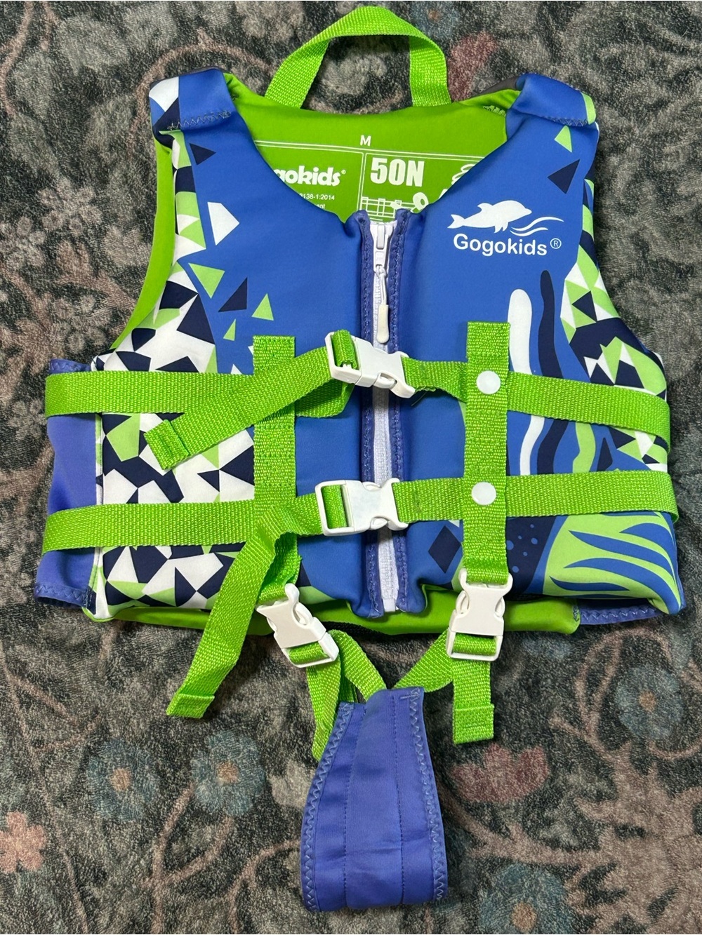 Kids Swim Vest in Blue and Green - Adjustable Safety Life Jacket